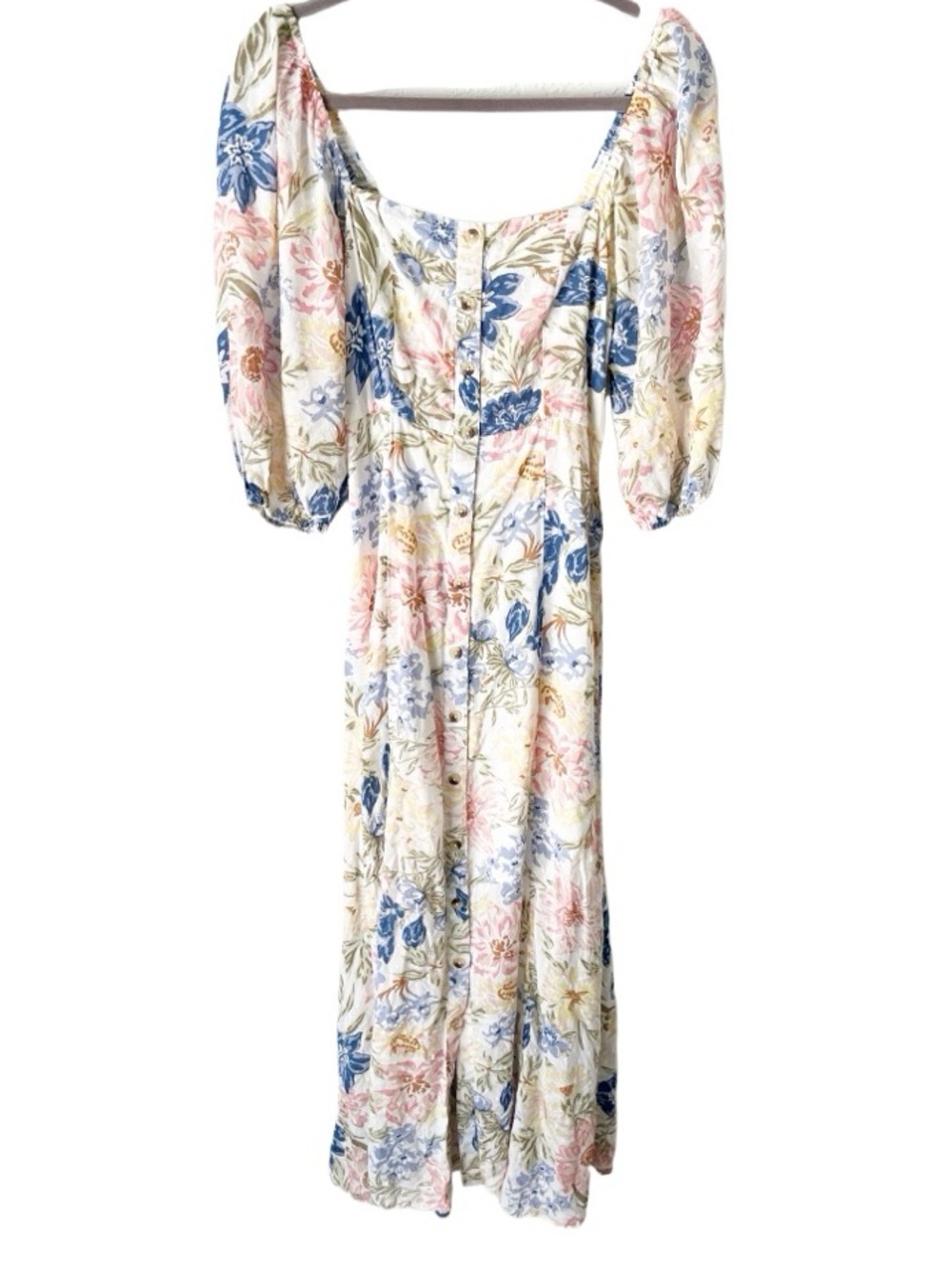 Billabong Dress Women's Medium Floral Puff-Sleeve Maxi Prairie Cottagecore Boho